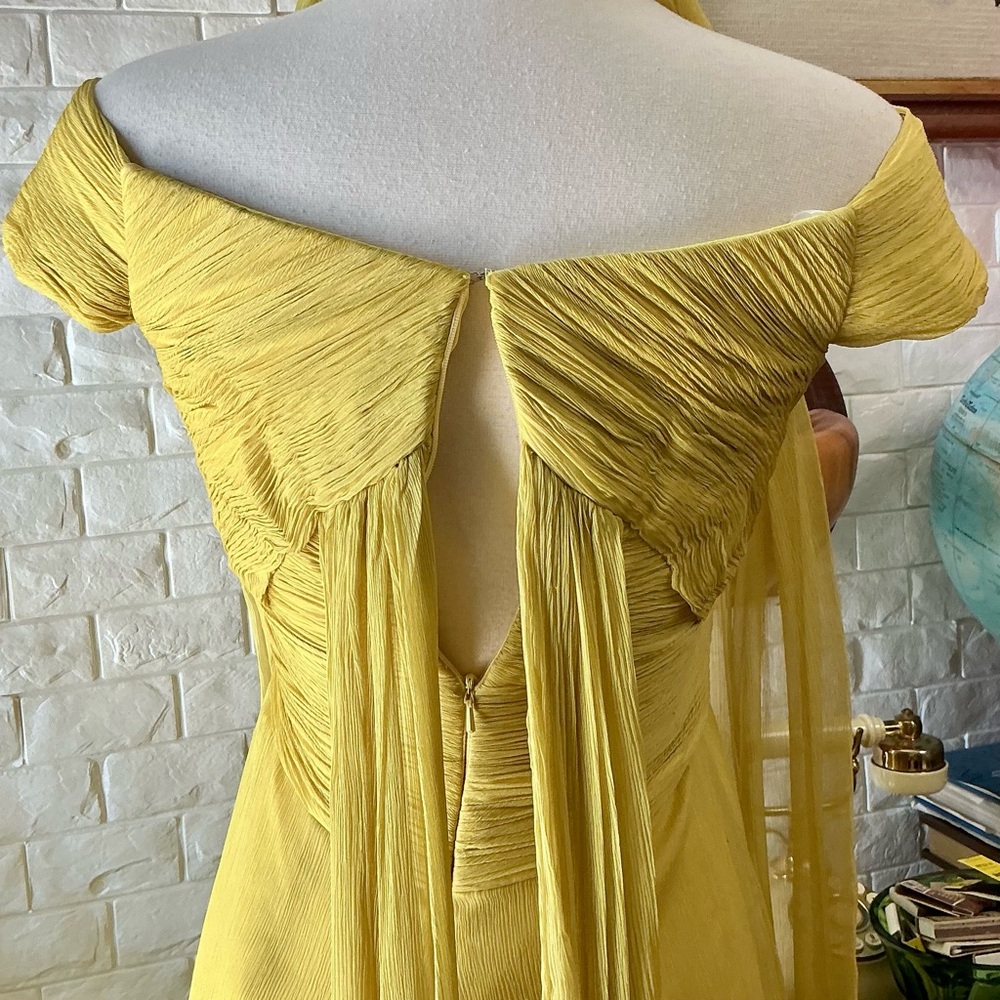 Montage by Mon Cheri Yellow Chartreuse Chiffon Flowy Gown with Shawl - Picture 11 of 14